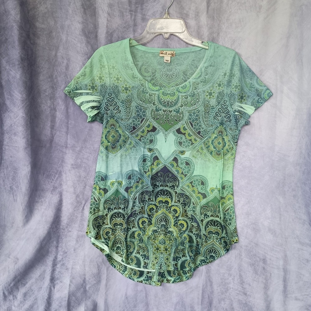 World Unity Green Mandala Paisley Graphic Boho Tee